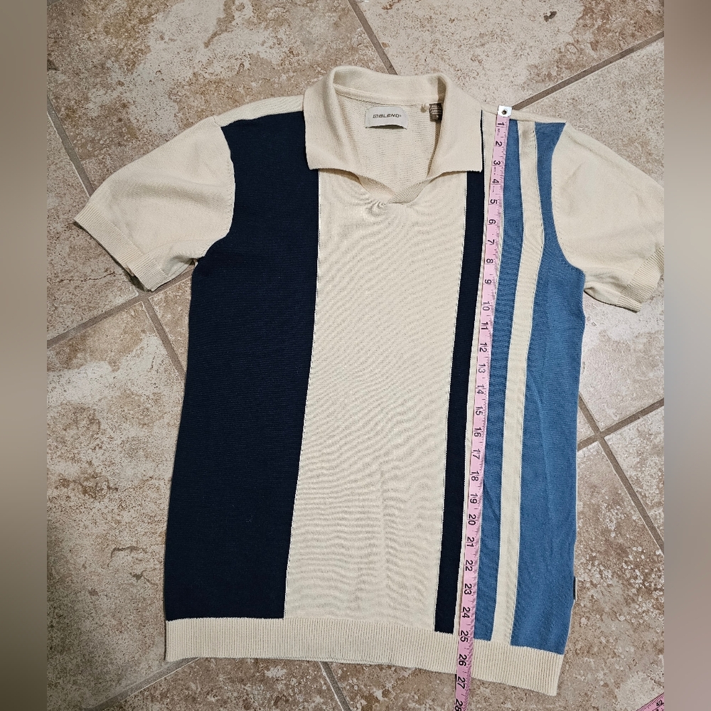 Blend BHATLAS Men M Polo Cream Knit Striped Shirt Investment Piece Quiet Luxury - Picture 7 of 7